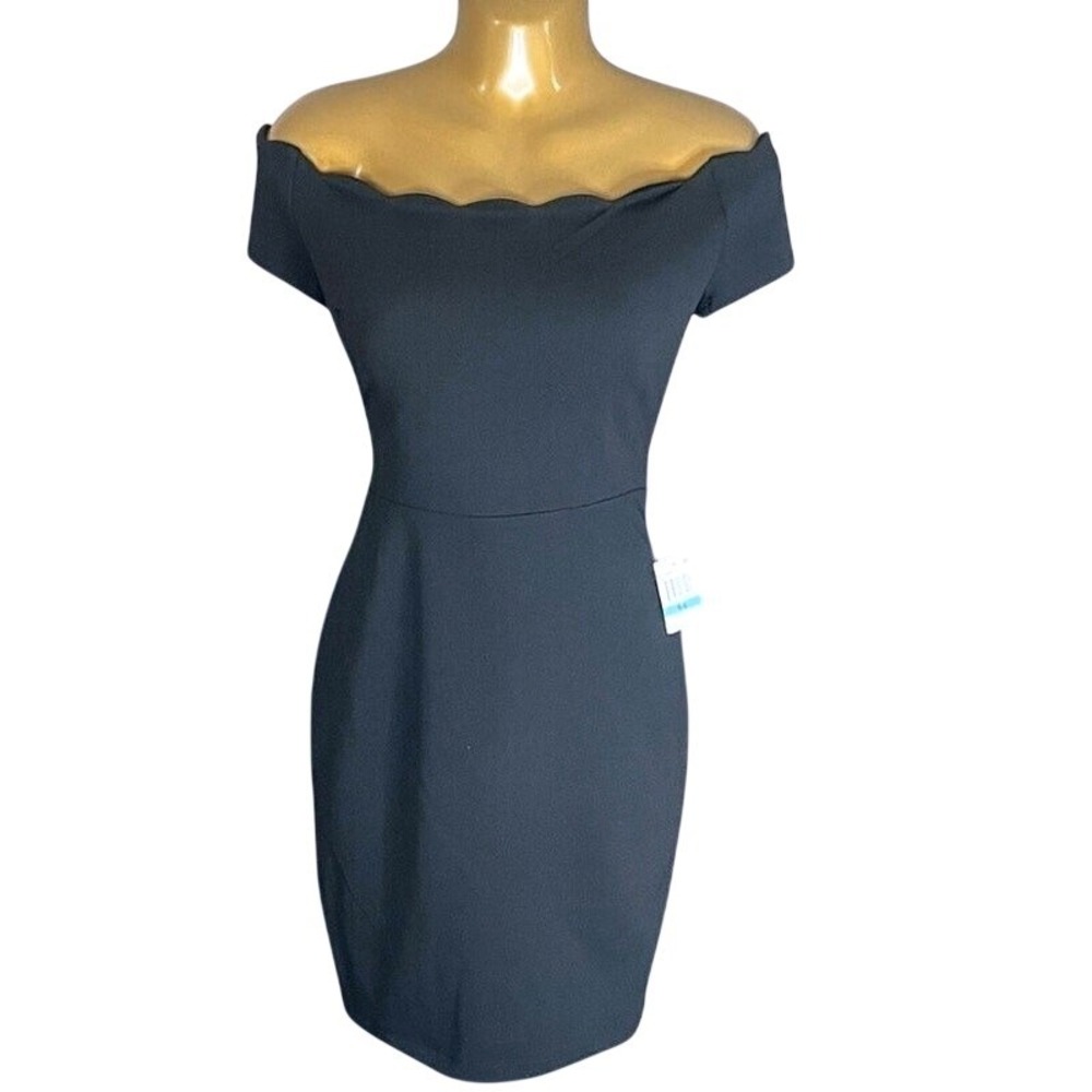 B Darlin Womens Black Off The Shoulder Scalloped Bodycon Cocktail Dress Size 5/6